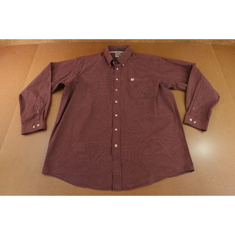 Cinch Mens Size XL Maroon Long Sleeve Pocketed Button Front Western Work Shirt